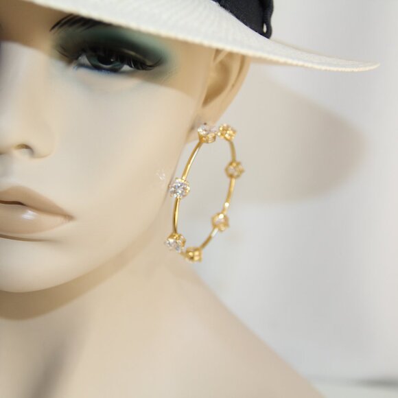 Swarovski Crystal Constella Gold Hoop Earrings. Gorgeous Large (2 ½”) - Picture 9 of 13